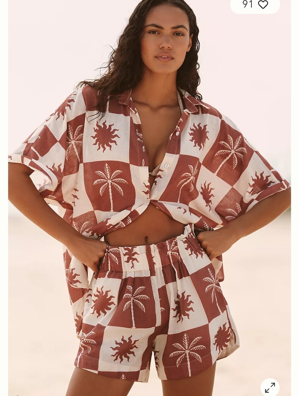 Anthro Malai Sunrise Palm Twyla Short-Sleeve Buttondown Shirt Msrp $98
